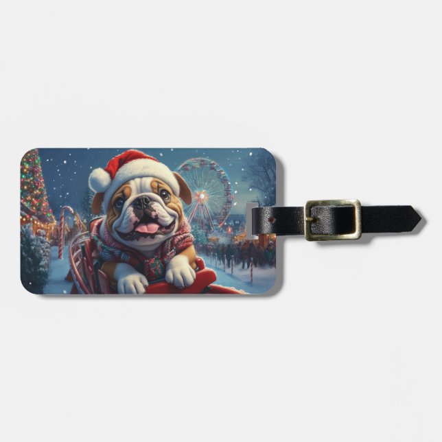 Étiquette À Bagage Bulldog Roller Dessous de verre Noël (Devant horizontal)