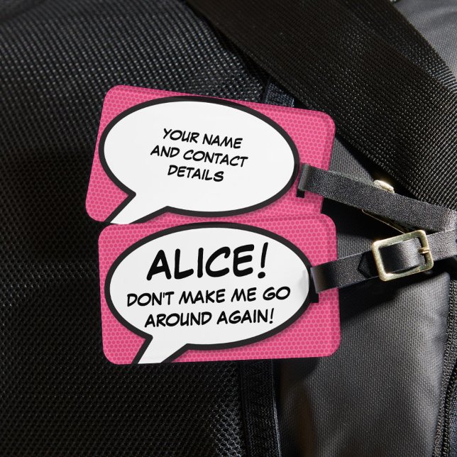 Étiquette À Bagage Bulle de dialogue personnalisée rose moderne drôle (Funny Modern Pink Personalized Speech Bubble Luggage Tag)