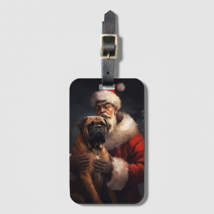 Étiquette À Bagage Bullmastiff avec Noël Festif du Père Noël