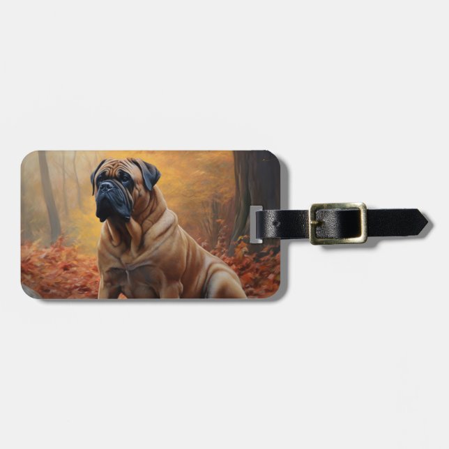 Étiquette À Bagage Bullmastiff en automne Feuilles automne Inspire (Devant horizontal)