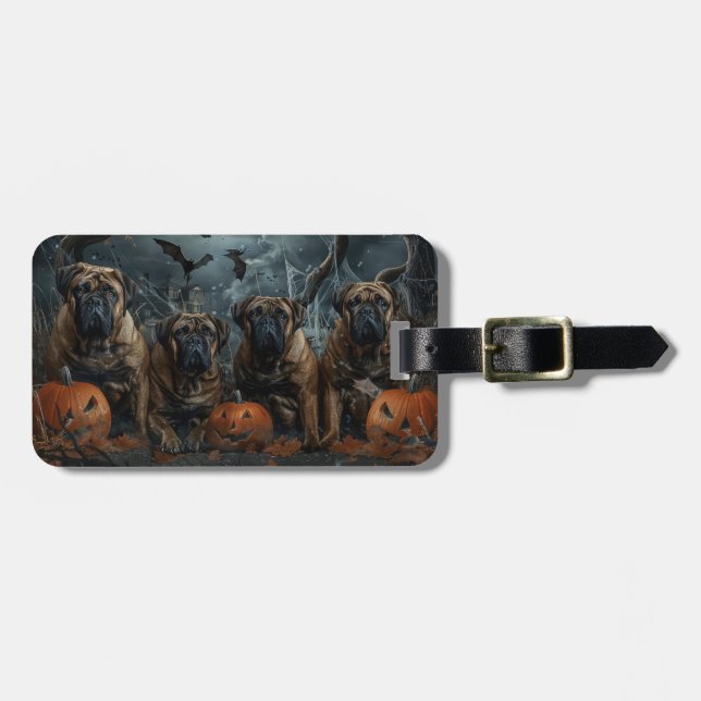 Étiquette À Bagage Bullmastiff Halloween nuit chien délice (Devant horizontal)