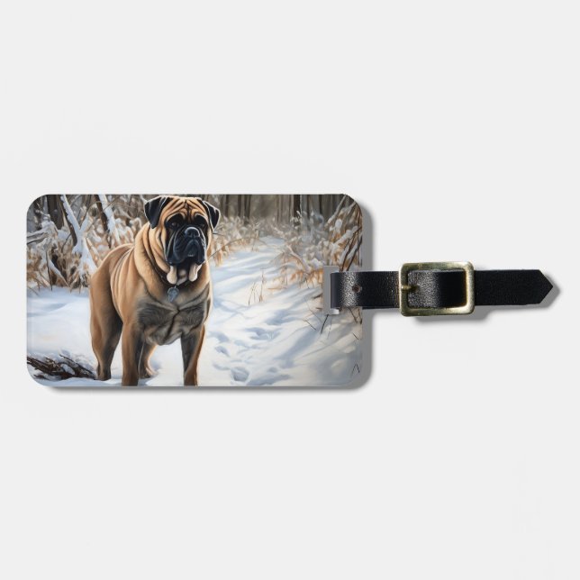 Étiquette À Bagage Bullmastiff Laisser neiger Noël (Devant horizontal)