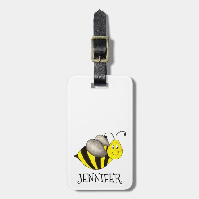 Étiquette À Bagage Bumble d'abeille noire d'insectes jaunes (Devant Vertical)