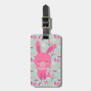 Étiquette À Bagage Bunnies et fleurs roses