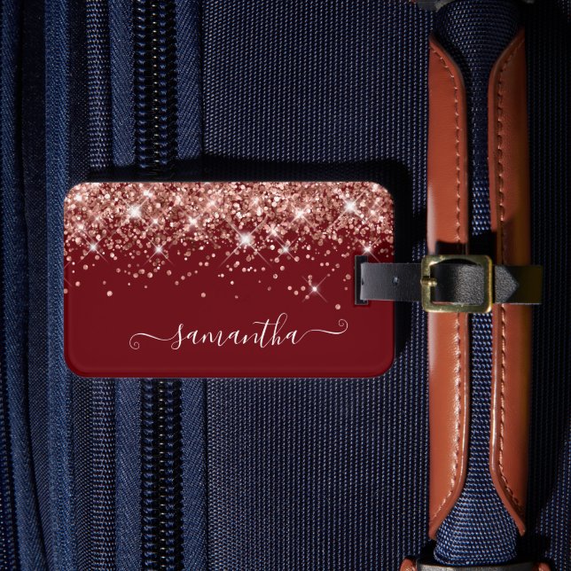 Étiquette À Bagage Burgundy et Rose Gold Parties scintillant Girl Sig (Insitu Rectoal 4)