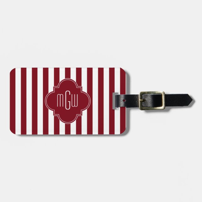 Étiquette À Bagage Burgundy What Stripe Bourgogne Quatrefoil 3 Monogr (Devant horizontal)
