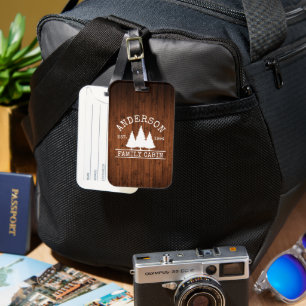 Étiquette À Bagage Cabine Nom de famille Bois rustique Imprimer