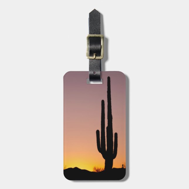 Étiquette À Bagage Cactus de Saguaro au coucher du soleil (Devant Vertical)