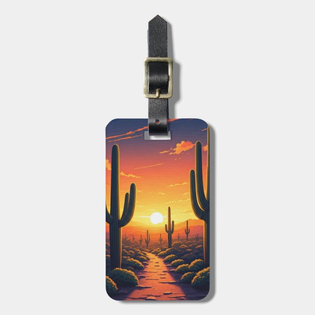 Étiquette À Bagage Cactus du Parc national du Saguaro Souvenir (Devant Vertical)