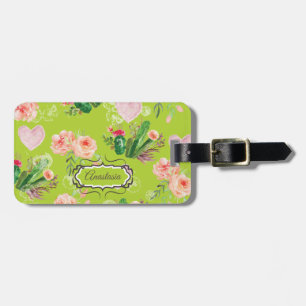 Étiquette À Bagage Cactus Floral Personnalisé