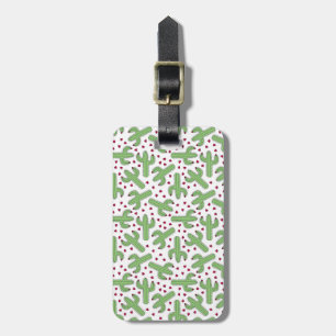 Étiquette À Bagage Cactus illustré et motif de fleurs rose