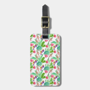 Étiquette À Bagage Cactus lumineux d'aquarelle et motif succulent