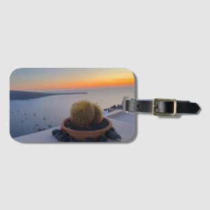 Étiquette À Bagage Cactus Santorin Grèce Sunset Photographie