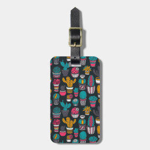 Étiquette À Bagage Cactus tiré par la main dans le motif de style de