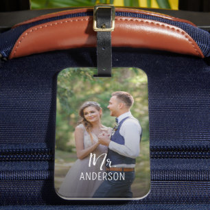 Étiquette À Bagage Cadeau de photo de couple de mariage M. Monogramme