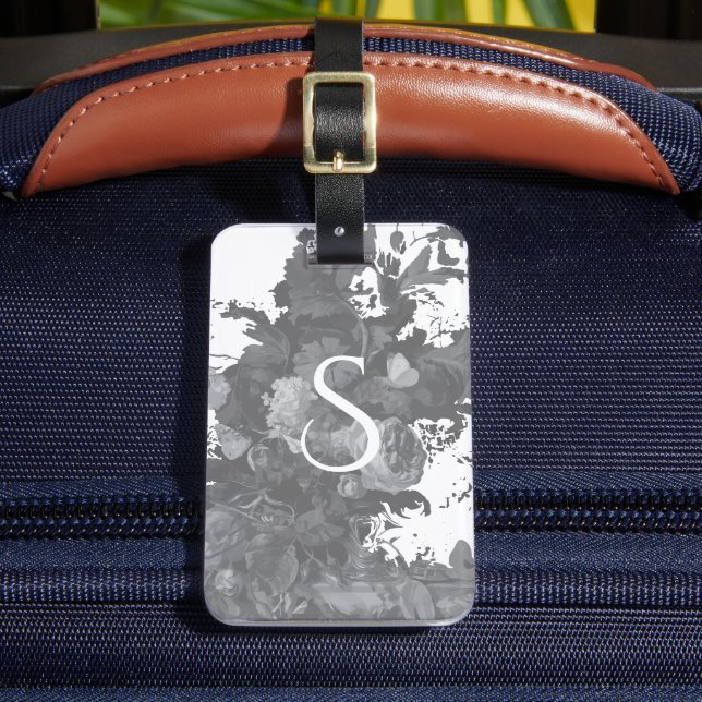 Étiquette À Bagage Cadeau floral noir et blanc (Insitu Rectoal 2)