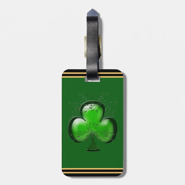 Étiquette À Bagage Cadeau irlandais Shamrock vert personnalisé (Dos Vertical)