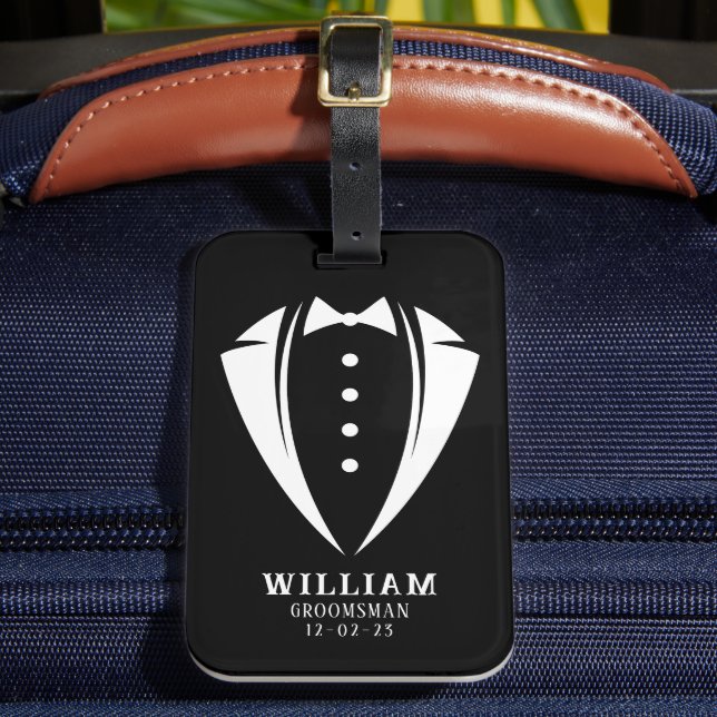 Étiquette À Bagage Cadeau moderne blanc et noir Tuxedo Groomsman (Insitu Rectoal 2)