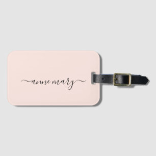 Étiquette À Bagage Cadeau personnalisé avec monogramme rose blush pou