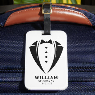 Étiquette À Bagage Cadeaux Groomsman de luxe moderne en noir et blanc