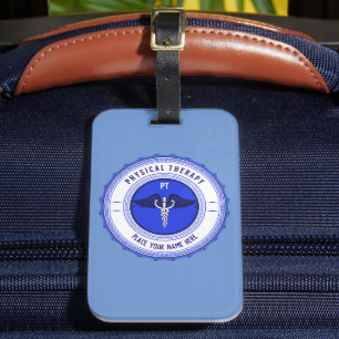 Étiquette À Bagage Caduceus de thérapie physique bleue personnalisée