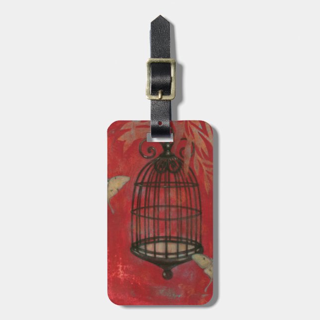Étiquette À Bagage Cage d'oiseaux décorative avec papillons (Devant Vertical)