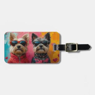 Étiquette À Bagage Cairn Terrier avec roses de cœur Saint-Valentin