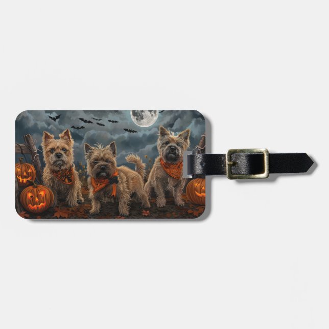 Étiquette À Bagage Cairn Terrier Halloween Éffrayant (Devant horizontal)