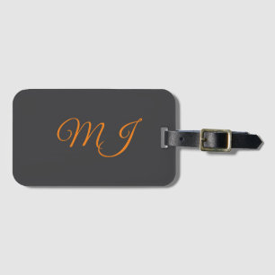 Étiquette À Bagage Calligraphie gris orange monogramme nom initial