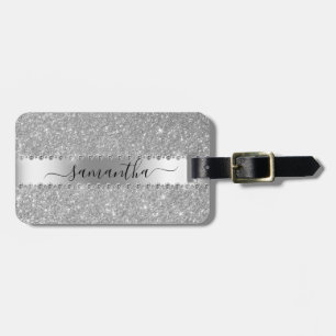 Étiquette À Bagage Calligraphie Parties scintillant en argent diamant