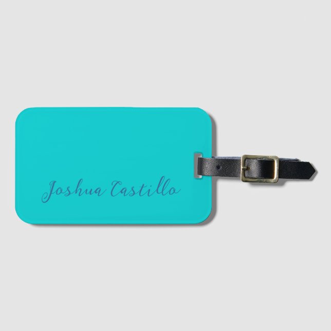 Étiquette À Bagage Calligraphie Turquoise Foncé Nom Professionnel (Devant Horizontal)