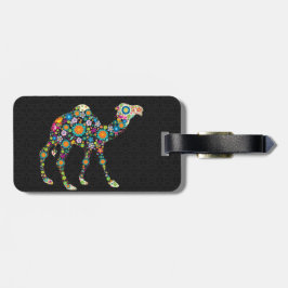 Étiquette À Bagage Camel Floral Retro coloré et Damas Noires