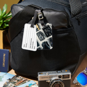 Étiquette À Bagage Cameras vintages sur Arrière - plan blanc