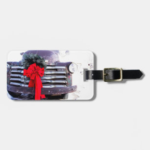 Étiquette À Bagage Camion d'antiquité avec couronne de Noël festive