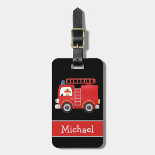 Étiquette À Bagage Camion de feu rouge moderne Nom personnalisé Noir
