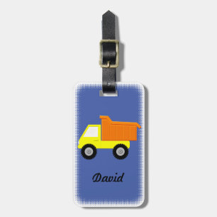 Étiquette À Bagage Camion Jouet Jaune Personnalisé Bleu