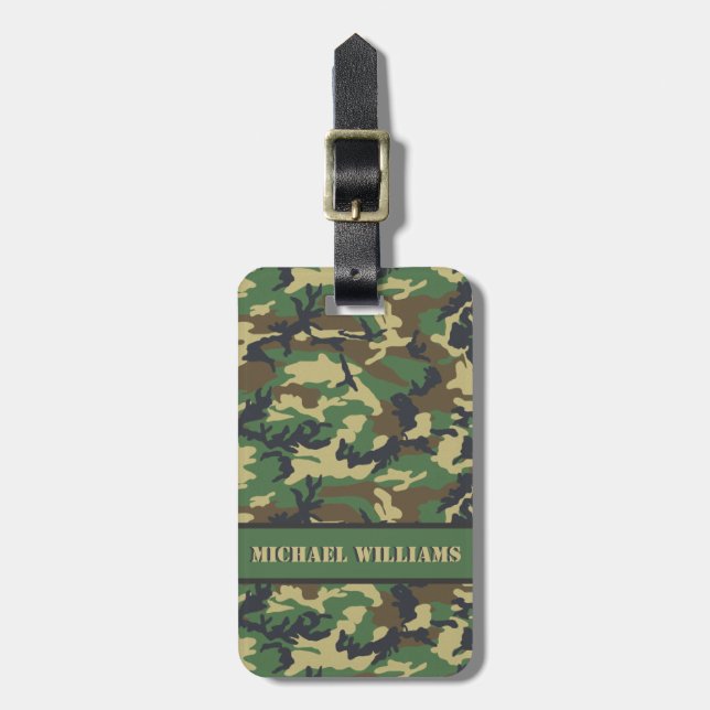Étiquette À Bagage Camo Militaire Woodland - Personnalisé (Devant Vertical)