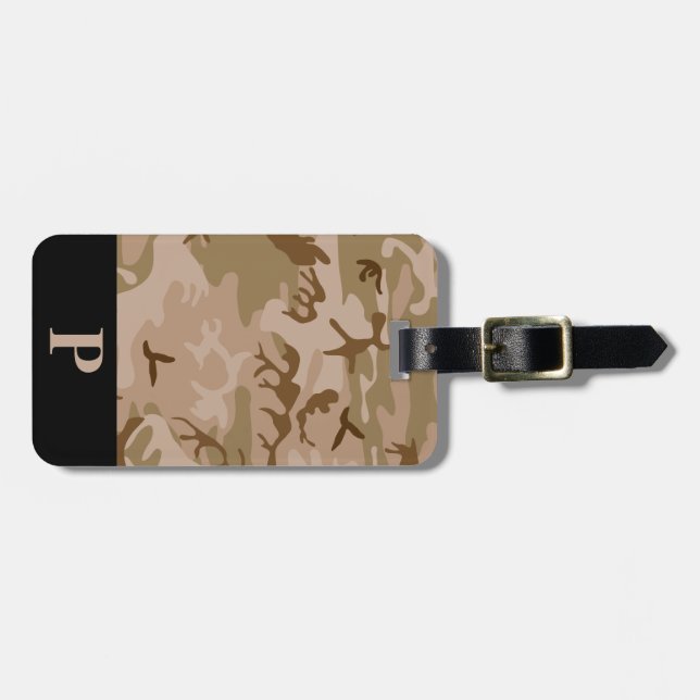 Étiquette À Bagage Camouflage militaire du désert de Monogramme noir (Devant horizontal)