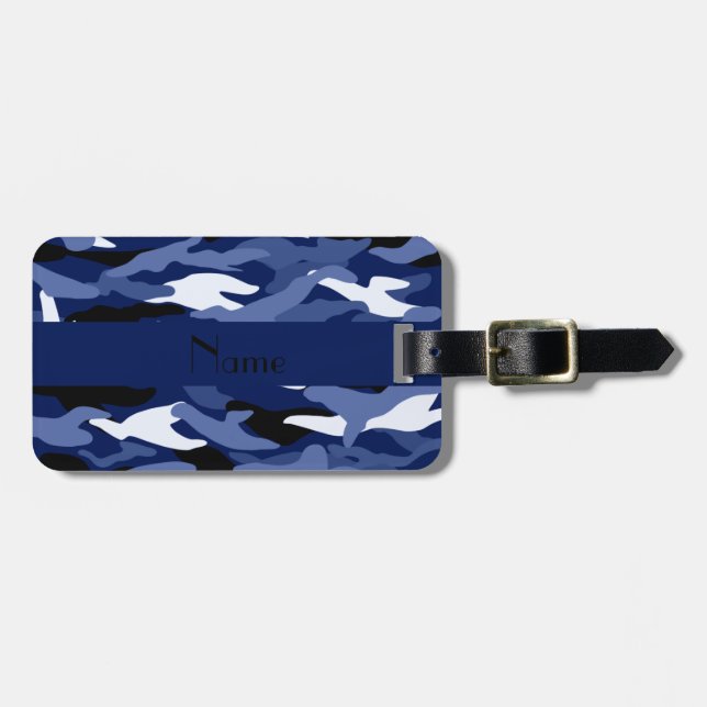 Étiquette À Bagage Camouflage nommé personnalisé de bleu marine (Devant horizontal)
