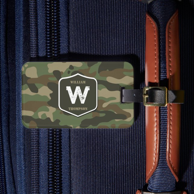 Étiquette À Bagage Camouflage vert Camo Motif de l'armée Monogramme (Insitu Rectoal 4)