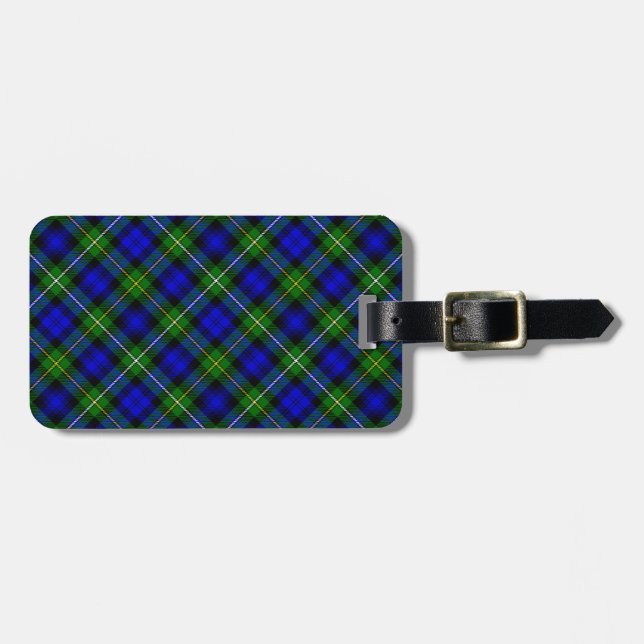 Étiquette À Bagage Campbell tartan bleu vert plaid (Devant horizontal)