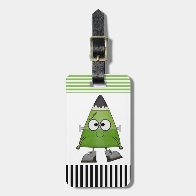 Étiquette À Bagage Candy Corn Frankenstein Halloween (Devant Vertical)