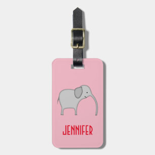 Étiquette À Bagage Caractère de sourire mignon d'éléphant, nom