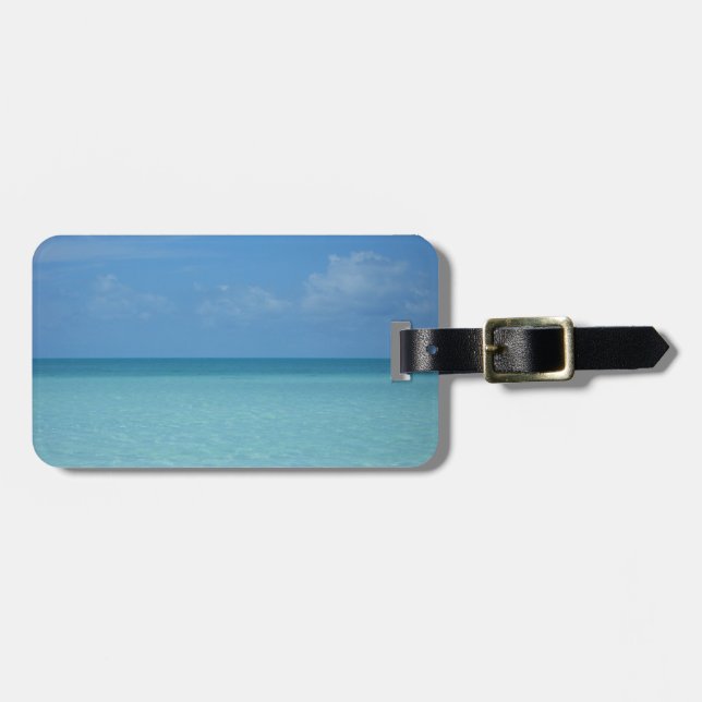 Étiquette À Bagage Caraïbes Horizon Tropical Turquoise Bleu (Devant horizontal)