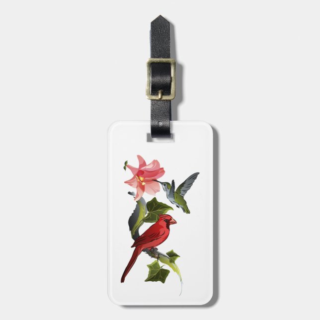 Étiquette À Bagage Cardinal et Colibri rose Lily Personnalisé (Devant Vertical)