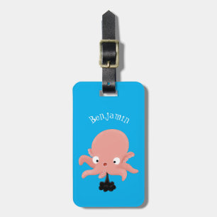 Étiquette À Bagage Caricature de bébé pieuvre rose mignonne humour