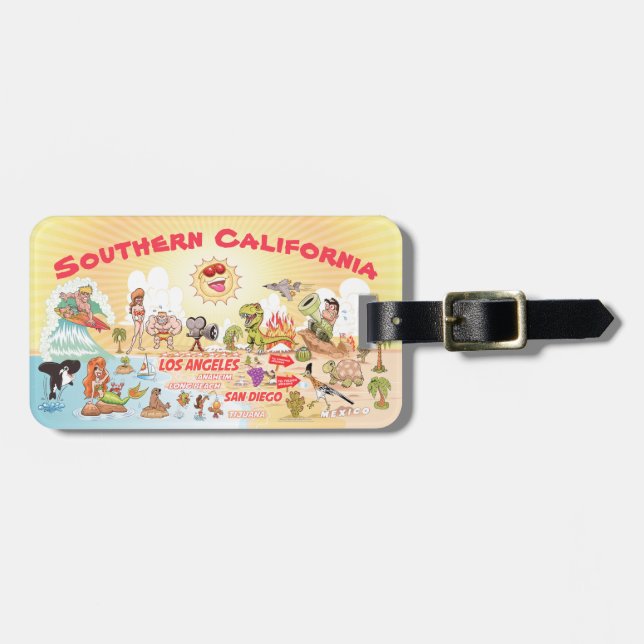 Étiquette À Bagage Caricature de Californie du Sud (Devant horizontal)