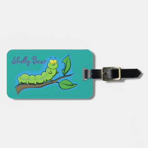 Étiquette À Bagage Caricature de chenille vert mignon