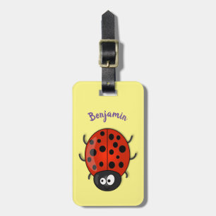 Étiquette À Bagage Caricature de coccinelle rouge joyeux