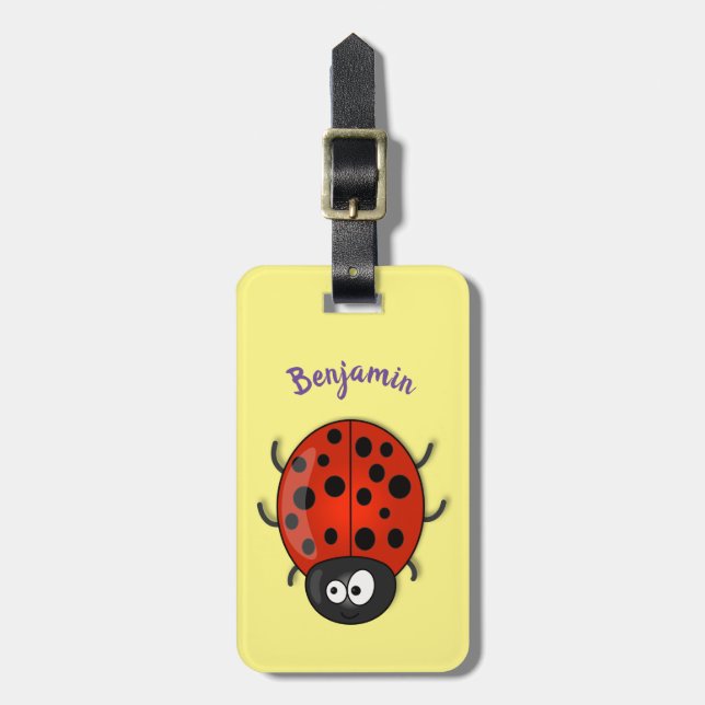 Étiquette À Bagage Caricature de coccinelle rouge joyeux (Devant Vertical)